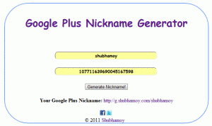 Google Plus NIckname Generator Screen